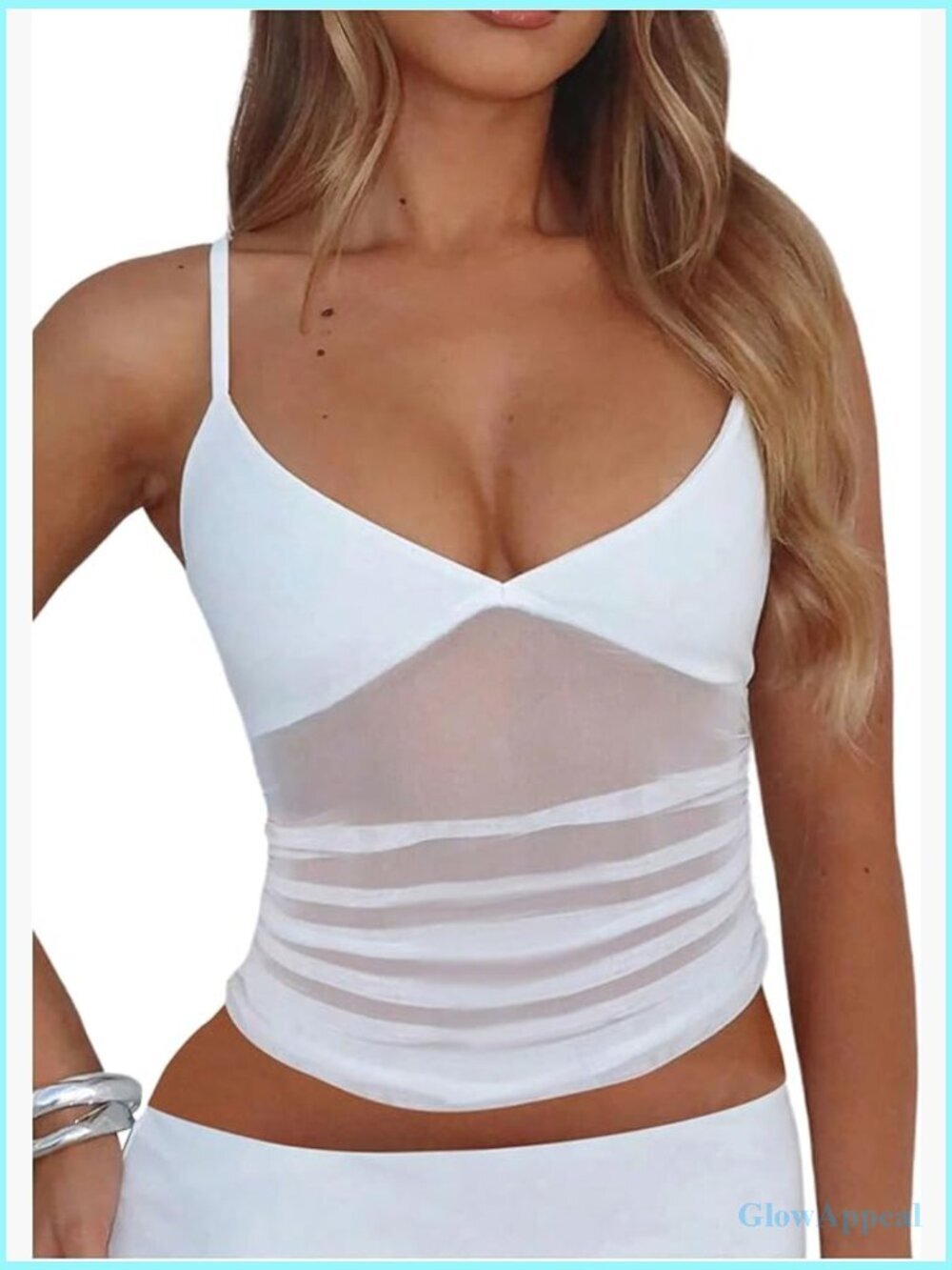Sheer Mesh Cami Top V Neck Spaghetti Strap Ruched Y2k Crop Top Party